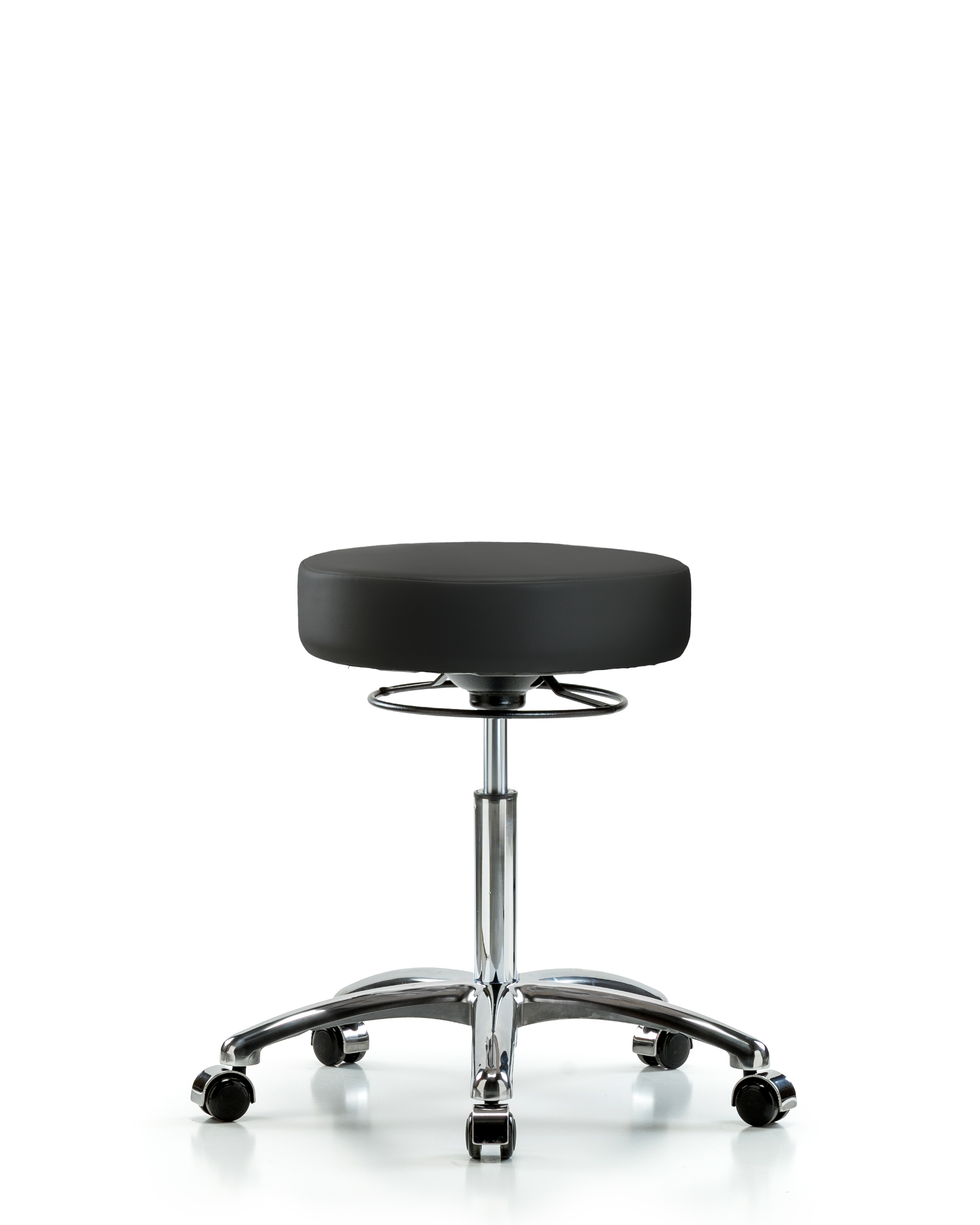 Rutledge Vinyl Stool without Back Chrome - Medium Bench Height with Casters in Black Trailblazer Vinyl