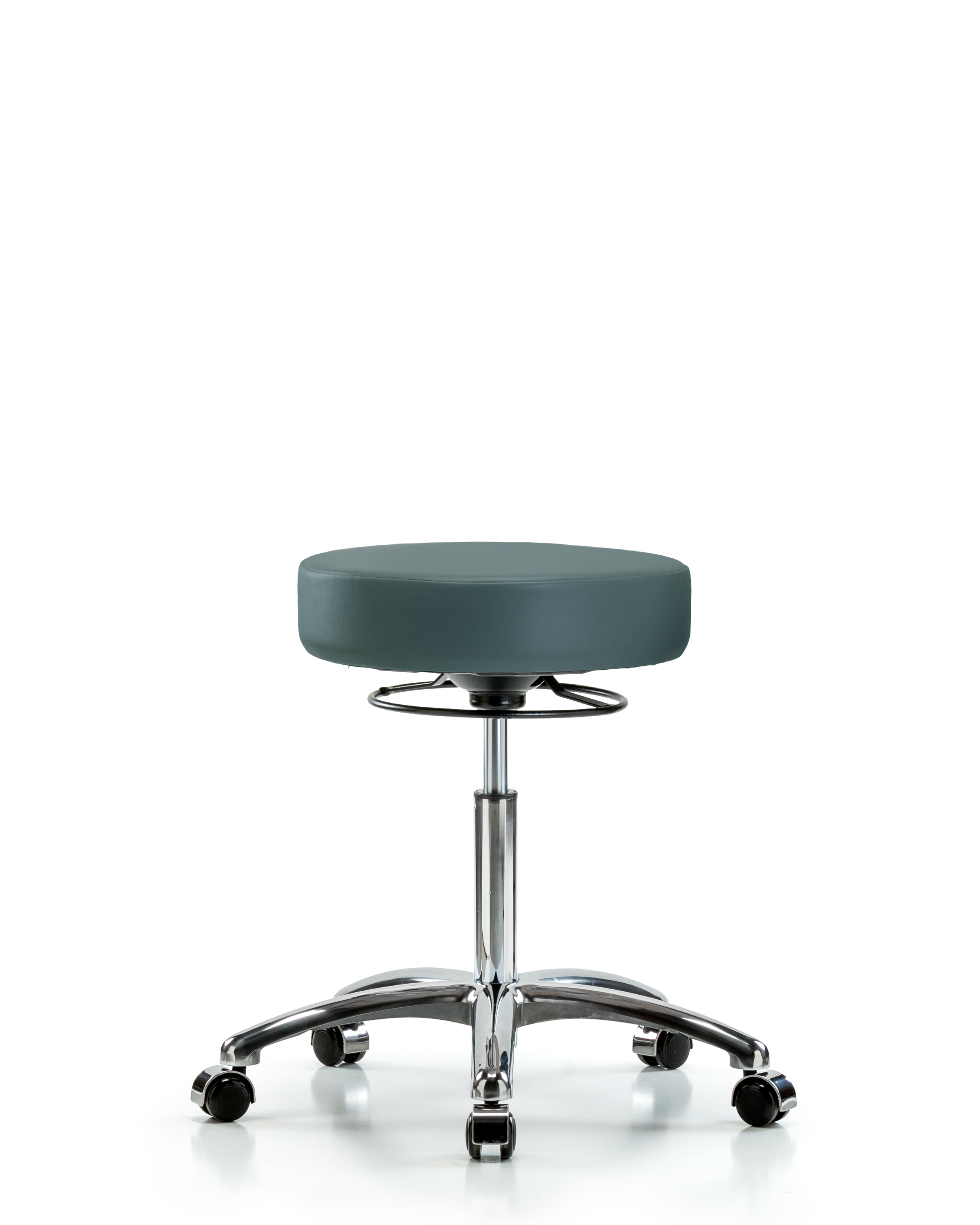 Rutledge Vinyl Stool without Back Chrome - Medium Bench Height with Casters in Colonial Blue Trailblazer Vinyl
