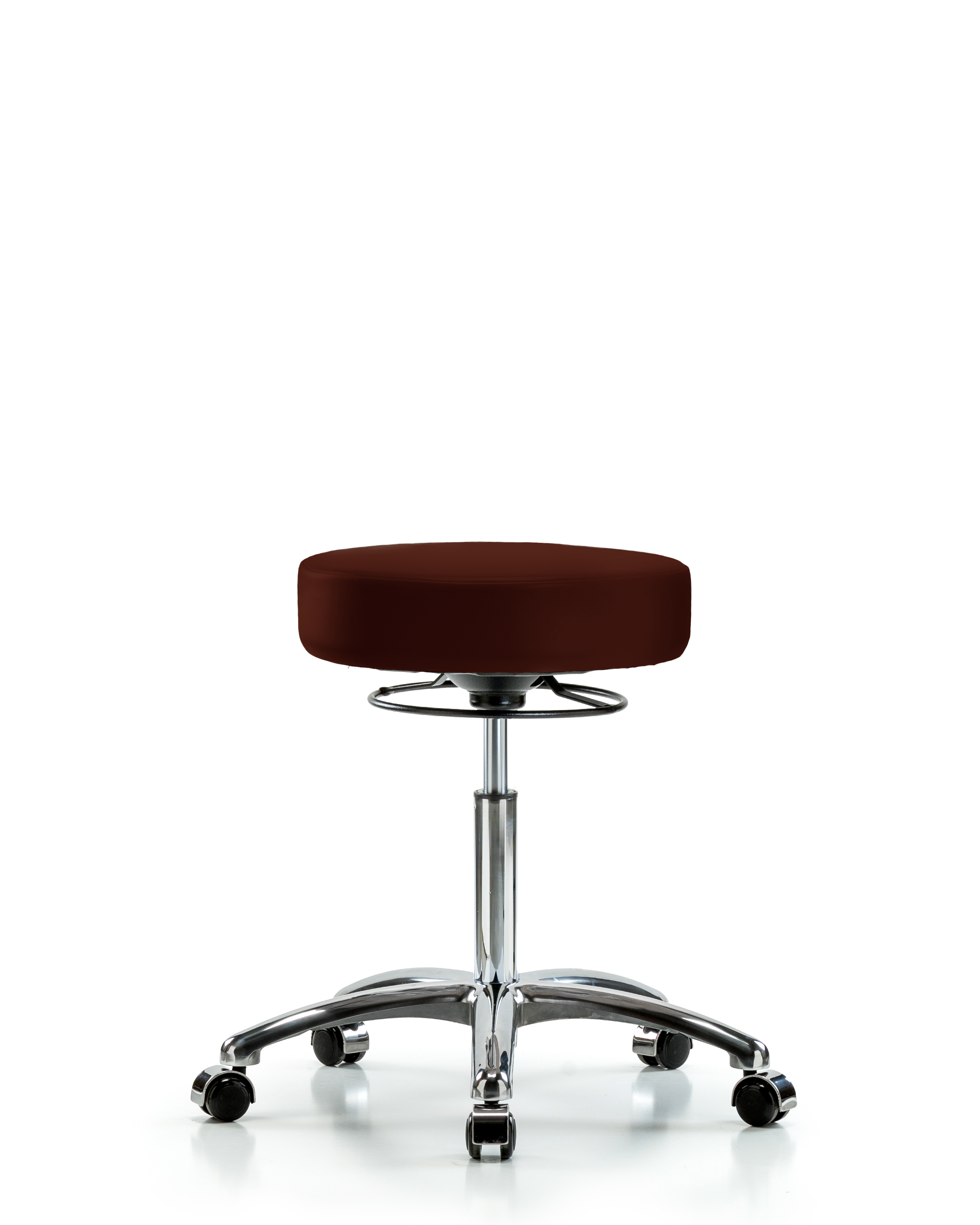 Rutledge Vinyl Stool without Back Chrome - Medium Bench Height with Casters in Burgundy Trailblazer Vinyl