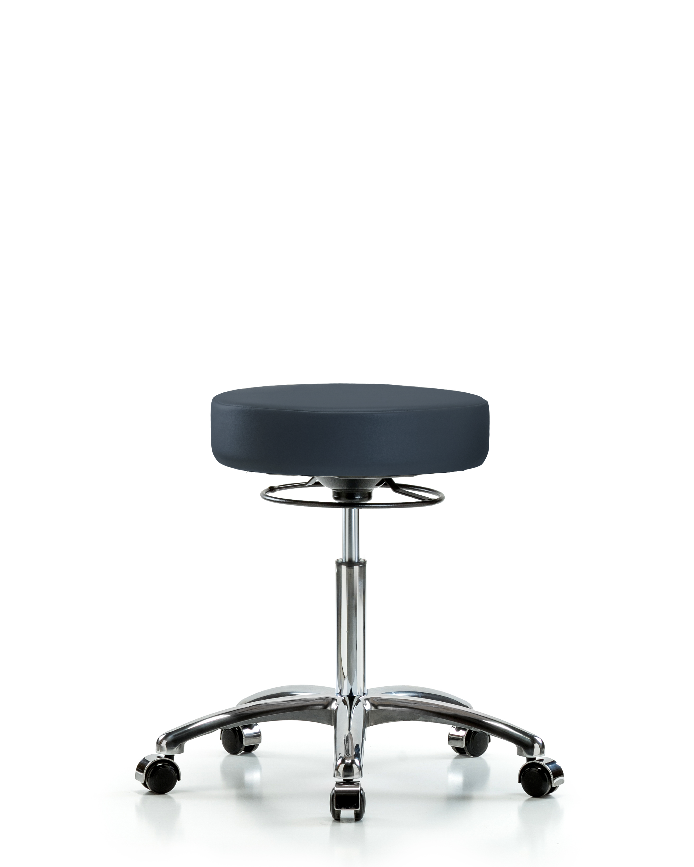 Rutledge Vinyl Stool without Back Chrome - Medium Bench Height with Casters in Imperial Blue Trailblazer Vinyl