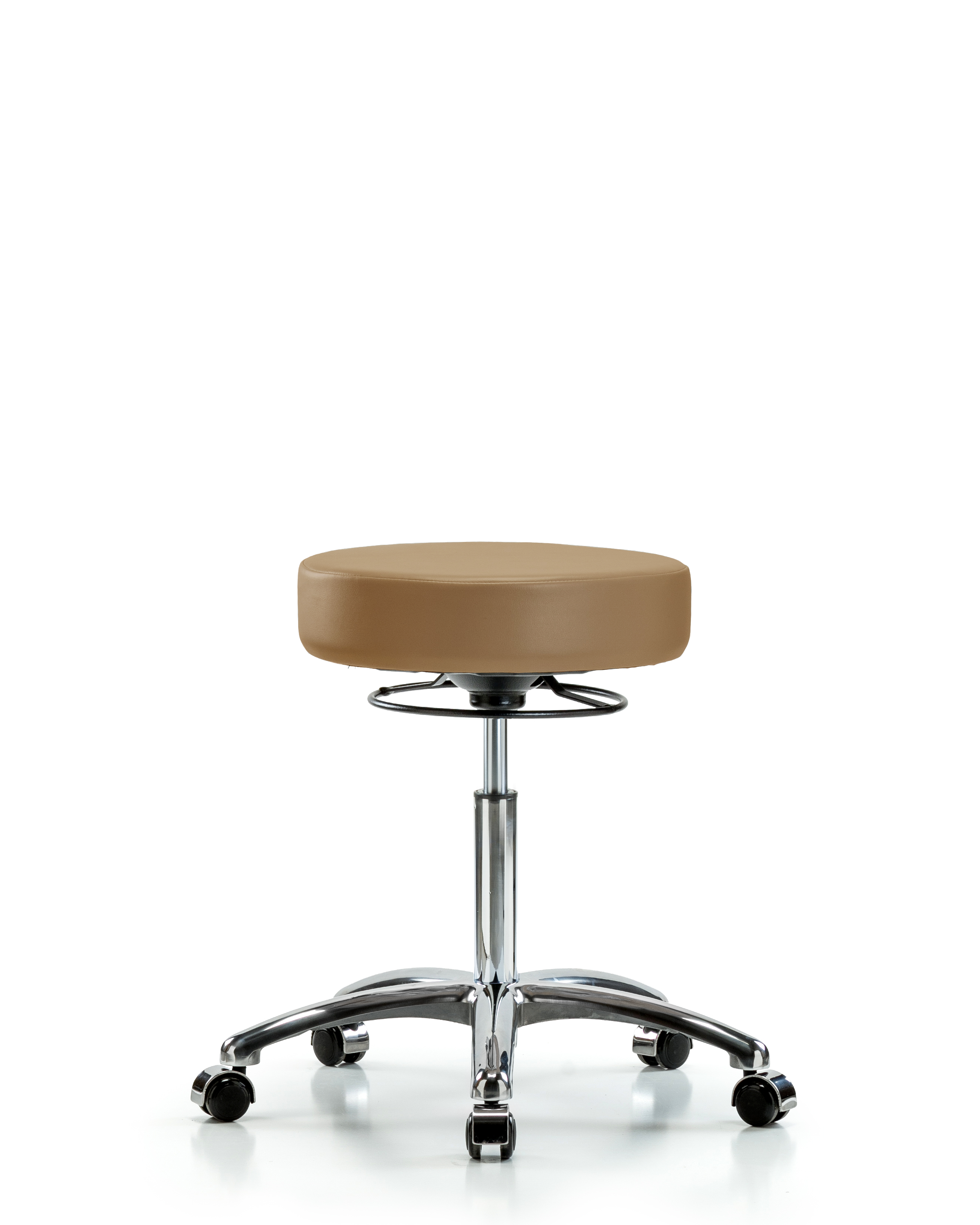 Rutledge Vinyl Stool without Back Chrome - Medium Bench Height with Casters in Taupe Trailblazer Vinyl