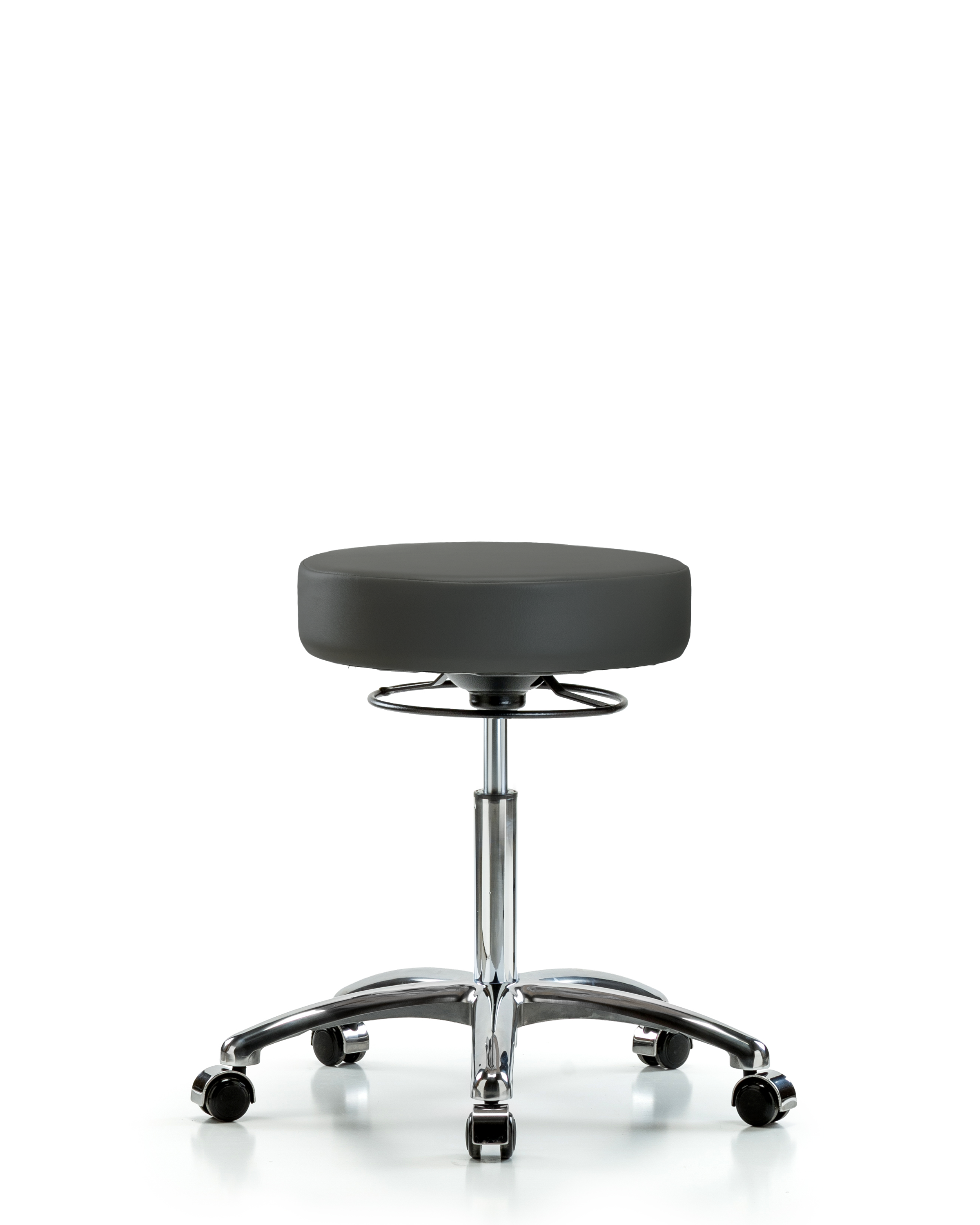 Rutledge Vinyl Stool without Back Chrome - Medium Bench Height with Casters in Charcoal Trailblazer Vinyl