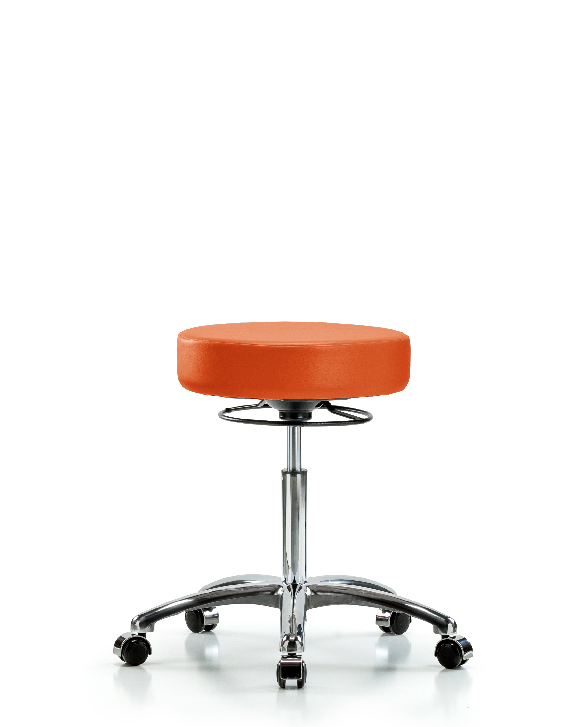 Rutledge Vinyl Stool without Back Chrome - Medium Bench Height with Casters in Orange Kist Trailblazer Vinyl