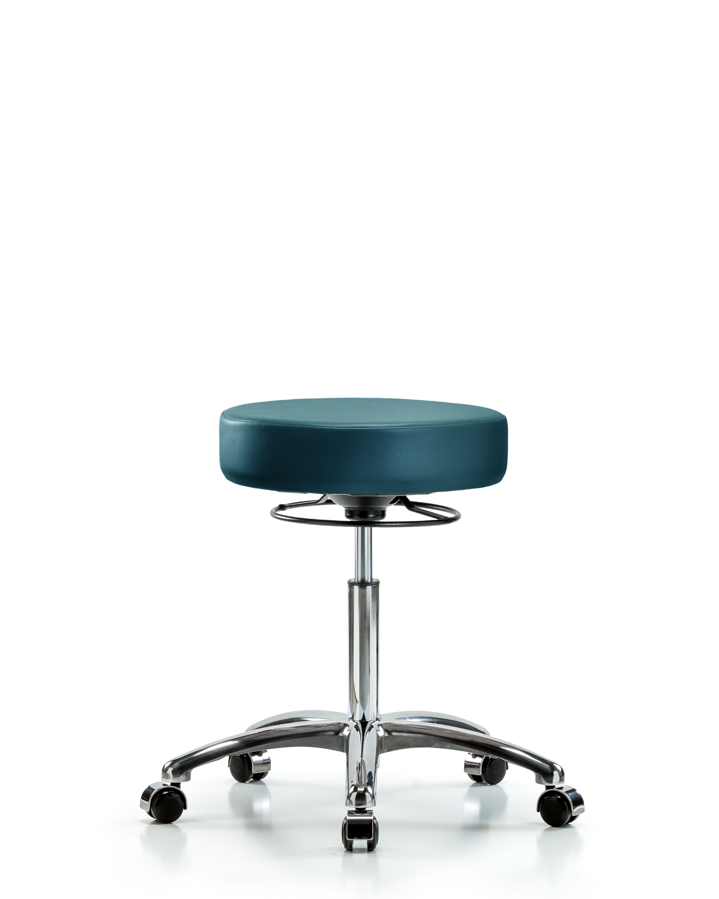 Rutledge Vinyl Stool without Back Chrome - Medium Bench Height with Casters in Marine Blue Supernova Vinyl