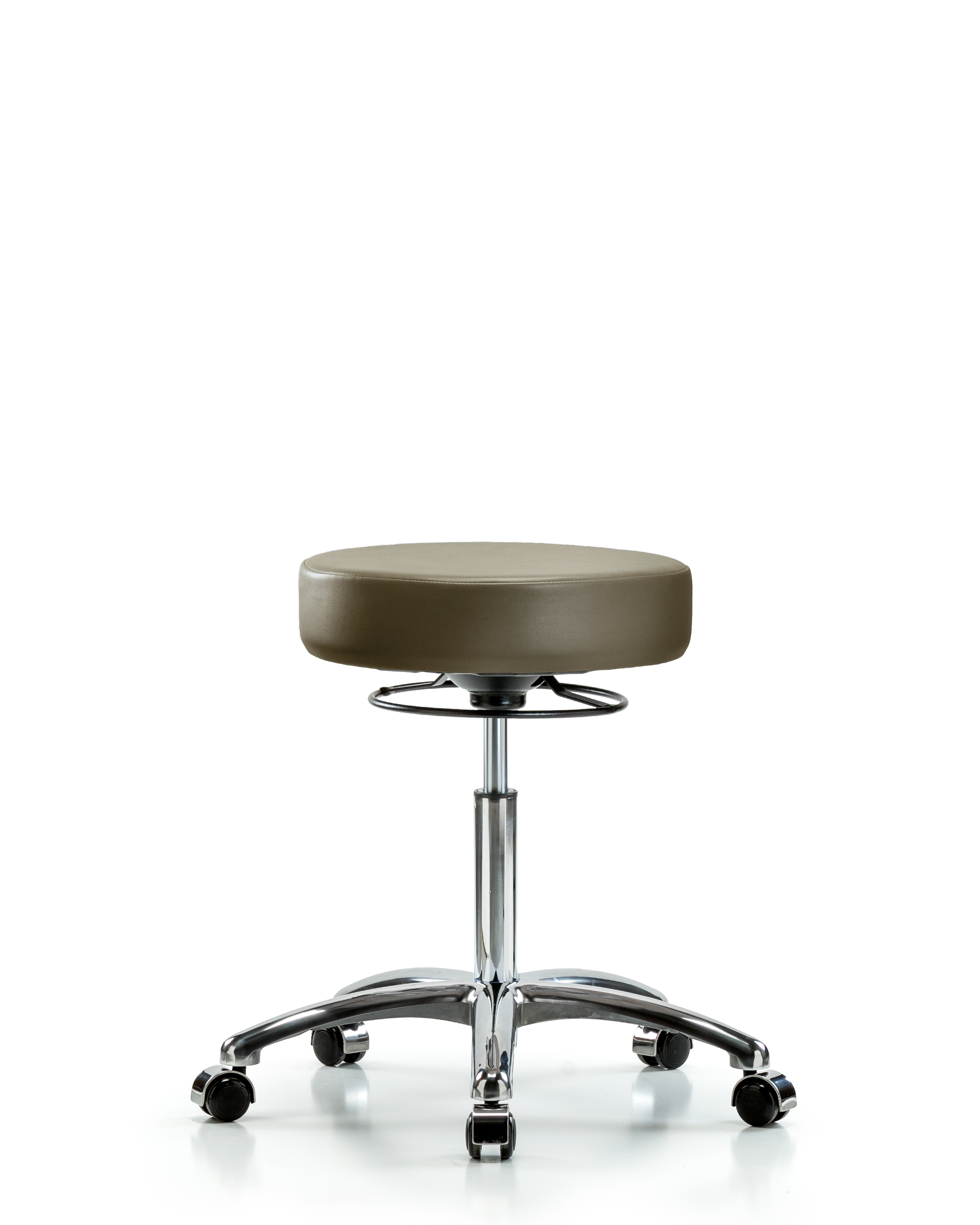 Rutledge Vinyl Stool without Back Chrome - Medium Bench Height with Casters in Taupe Supernova Vinyl