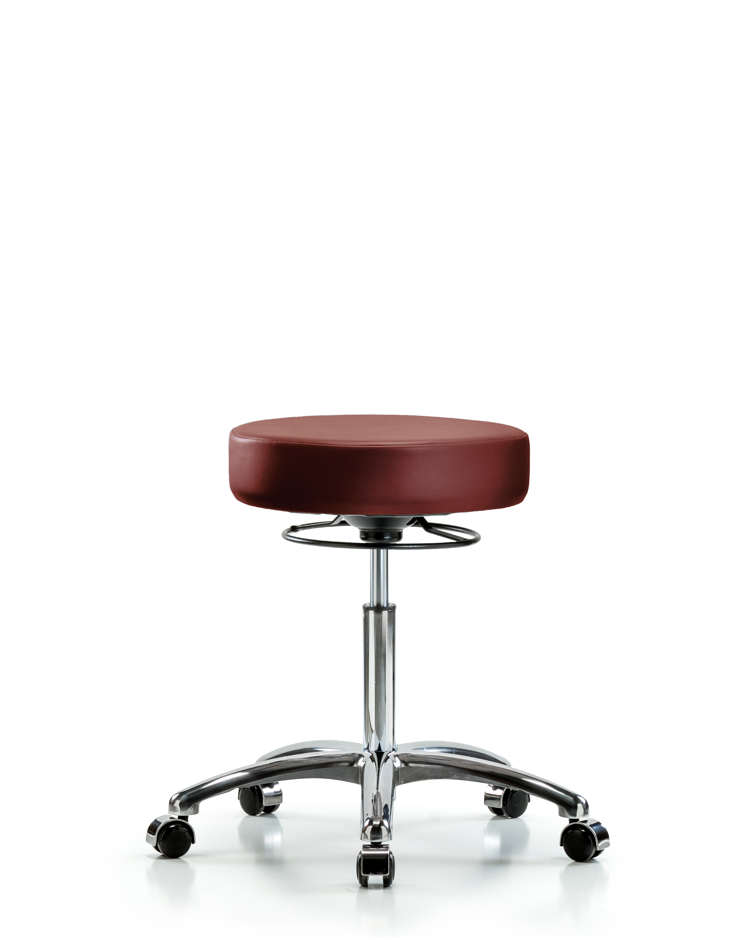 Rutledge Vinyl Stool without Back Chrome - Medium Bench Height with Casters in Borscht Supernova Vinyl