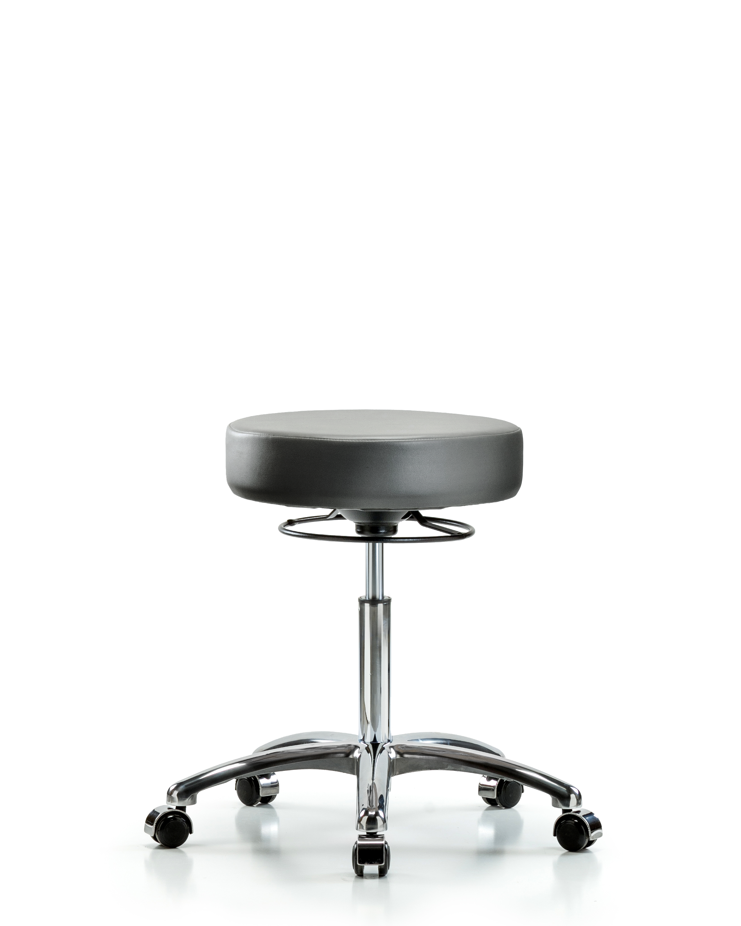 Rutledge Vinyl Stool without Back Chrome - Medium Bench Height with Casters in Sterling Supernova Vinyl