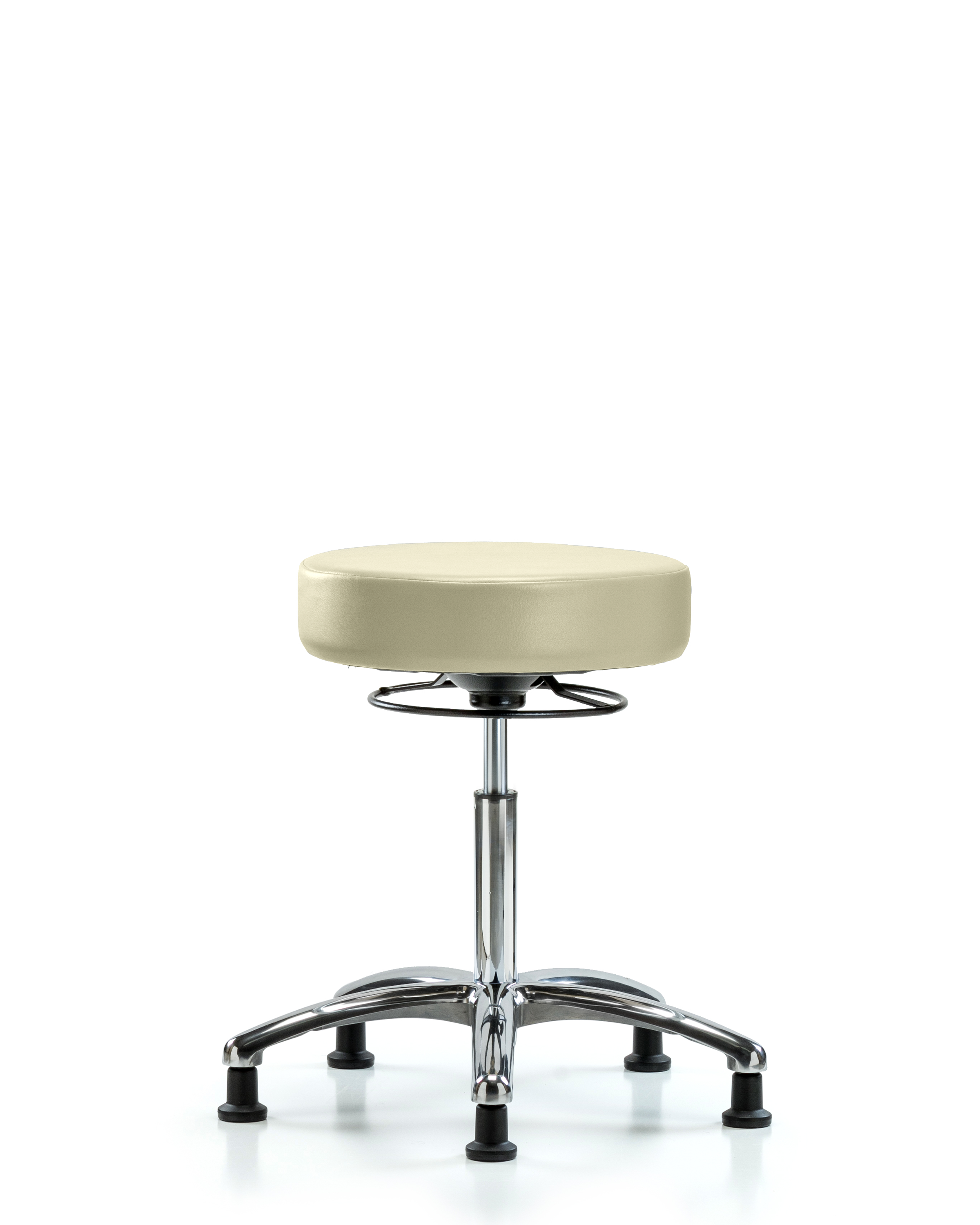 Rutledge Vinyl Stool without Back Chrome - Medium Bench Height with Stationary Glides in Adobe White Trailblazer Vinyl