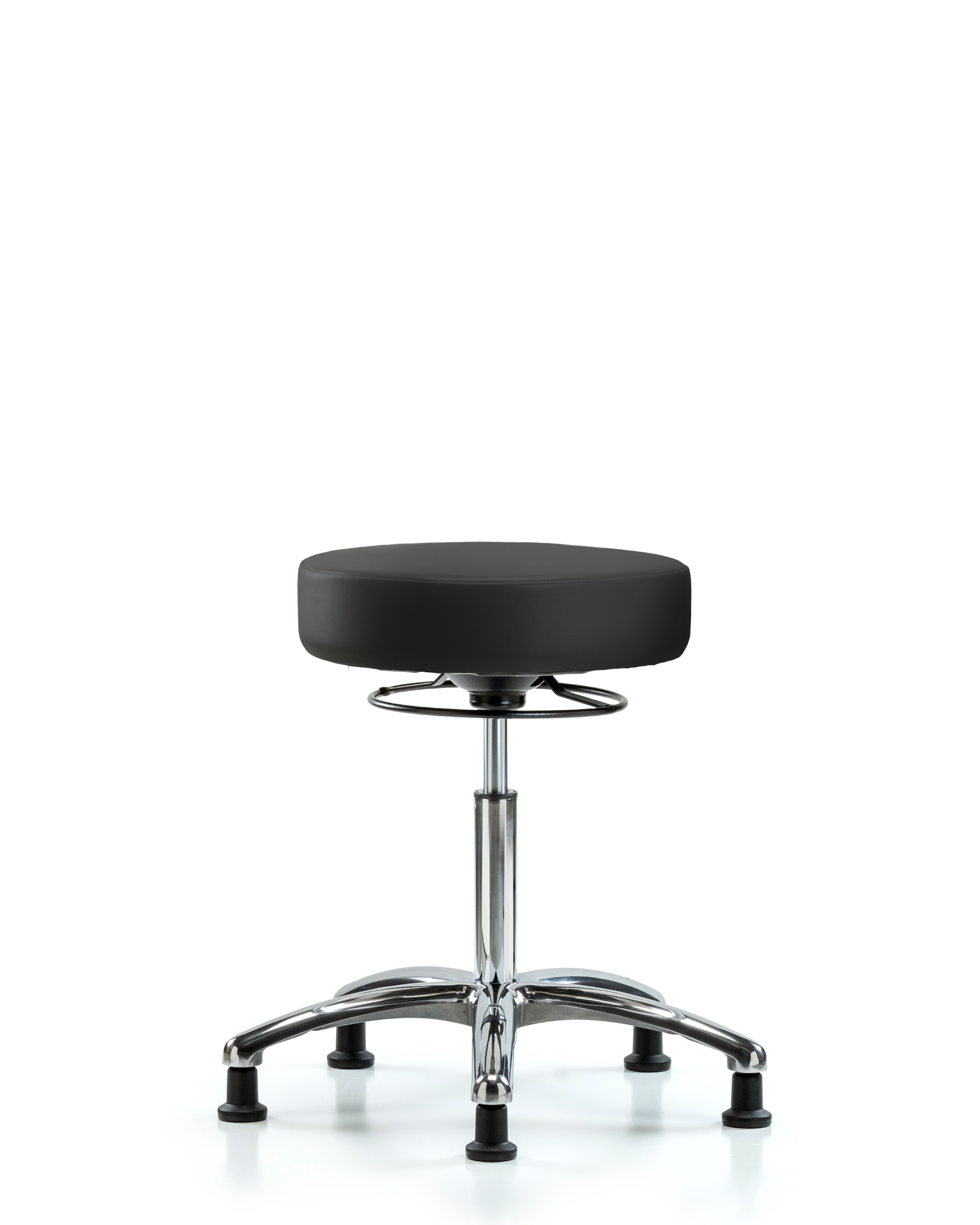 Rutledge Vinyl Stool without Back Chrome - Medium Bench Height with Stationary Glides in Black Trailblazer Vinyl
