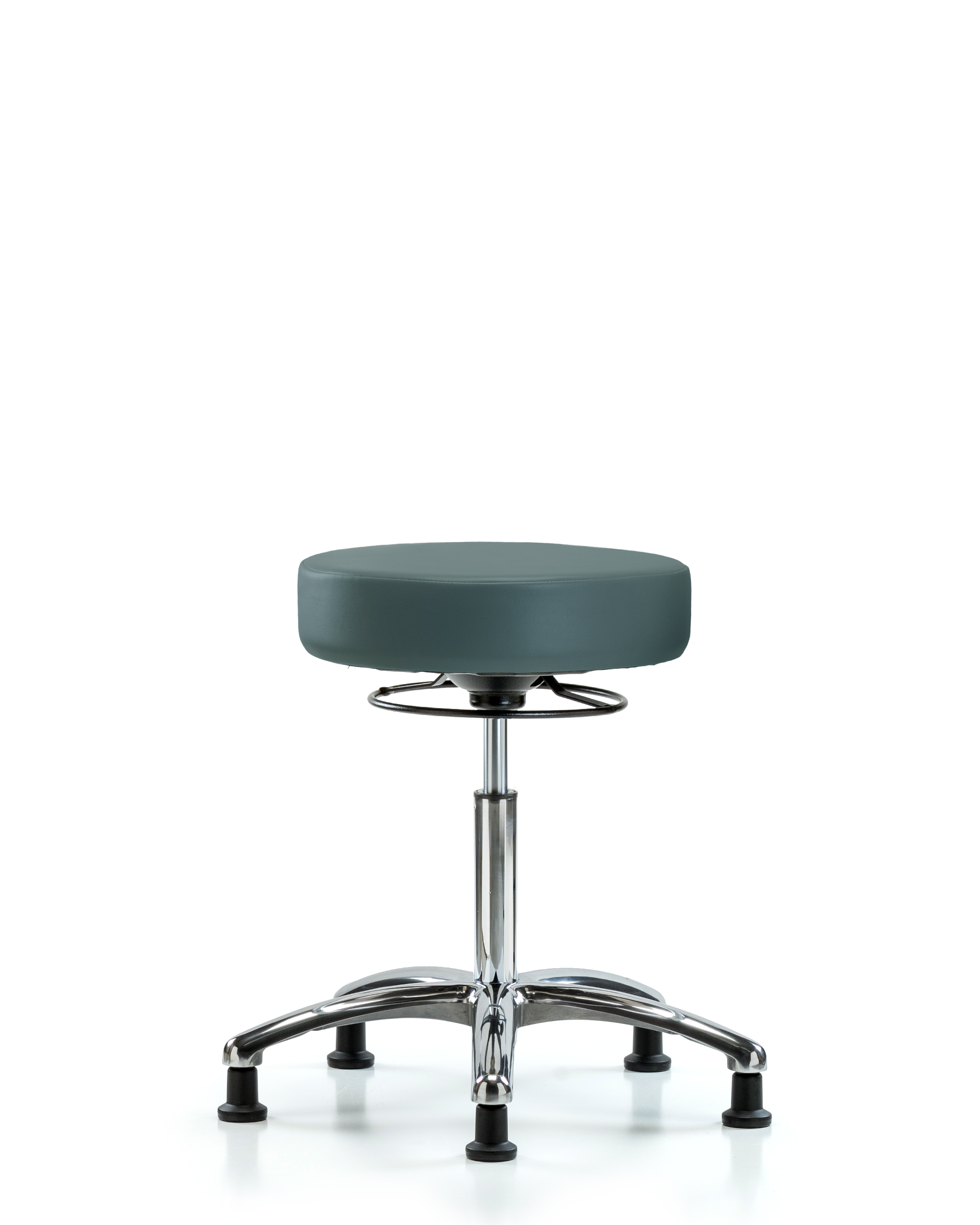 Rutledge Vinyl Stool without Back Chrome - Medium Bench Height with Stationary Glides in Colonial Blue Trailblazer Vinyl
