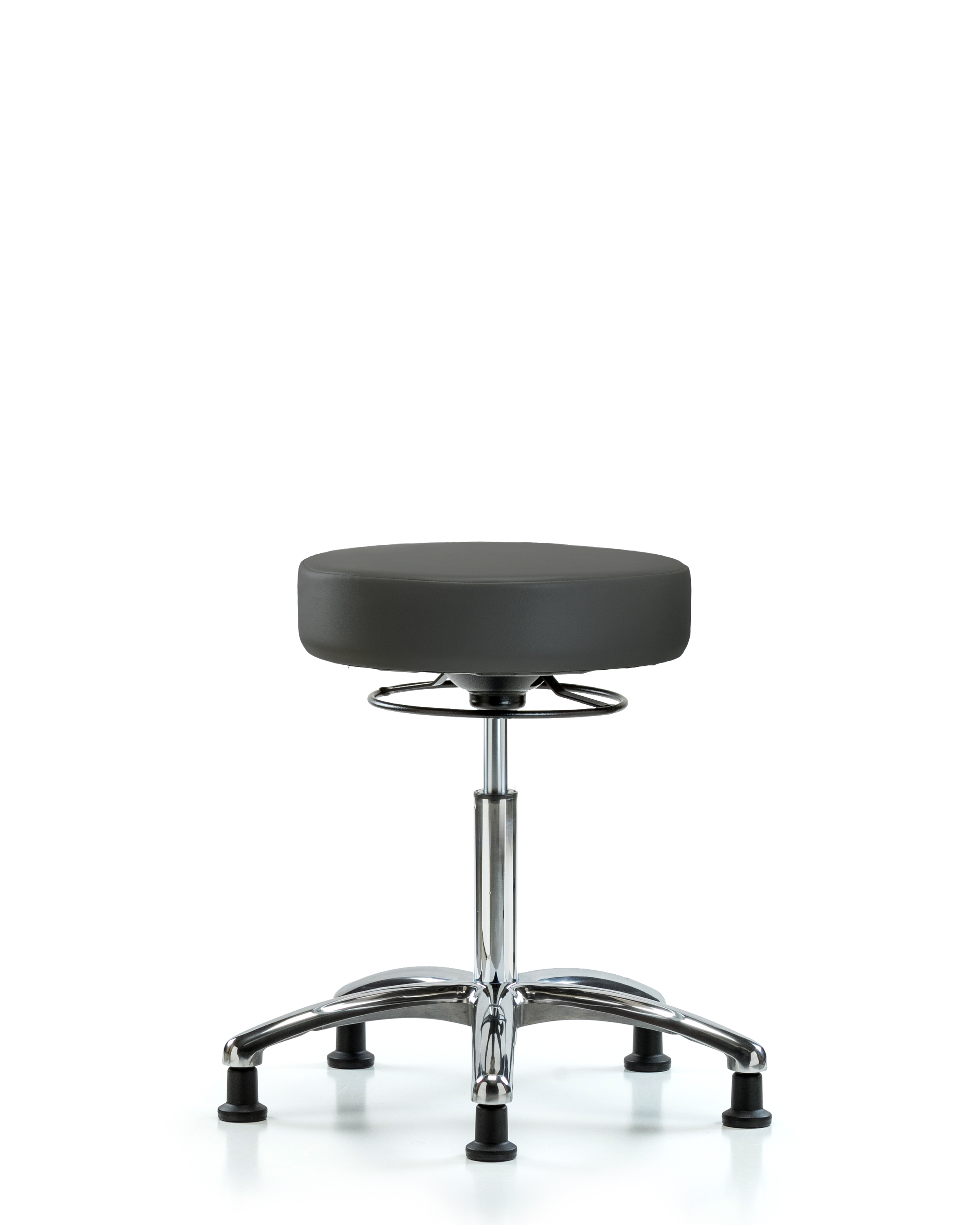 Rutledge Vinyl Stool without Back Chrome - Medium Bench Height with Stationary Glides in Charcoal Trailblazer Vinyl