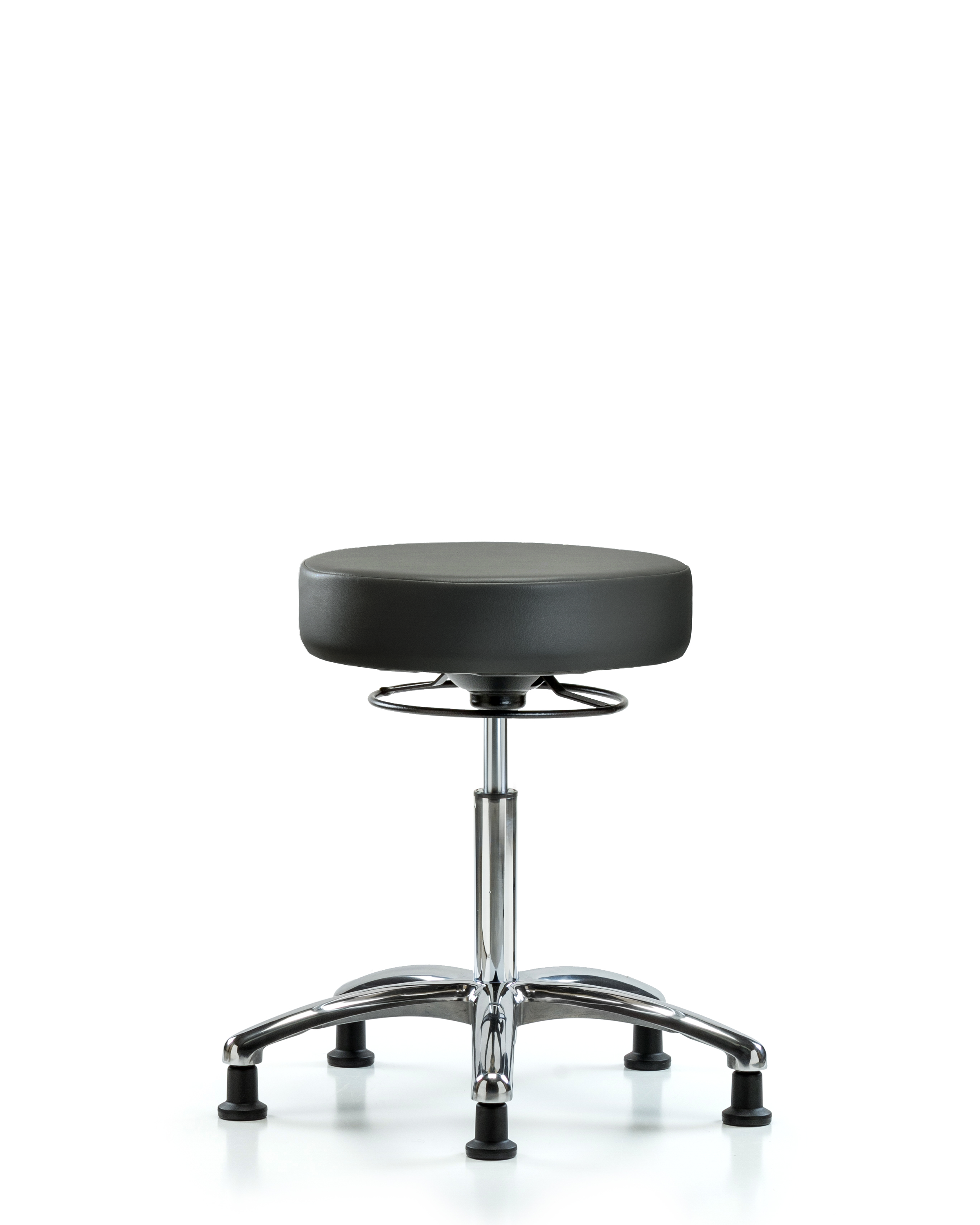 Rutledge Vinyl Stool without Back Chrome - Medium Bench Height with Stationary Glides in Carbon Supernova Vinyl