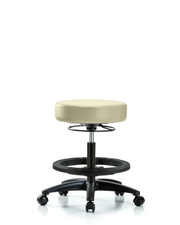 Rutledge Vinyl Stool without Back - Medium Bench Height with Black Foot Ring & Casters in Adobe White Trailblazer Vinyl
