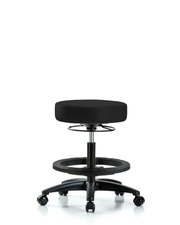 Rutledge Vinyl Stool without Back - Medium Bench Height with Black Foot Ring & Casters in Black Trailblazer Vinyl
