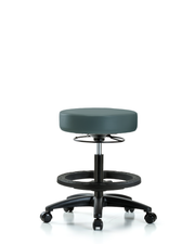 Rutledge Vinyl Stool without Back - Medium Bench Height with Black Foot Ring & Casters in Colonial Blue Trailblazer Vinyl