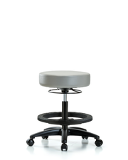 Rutledge Vinyl Stool without Back - Medium Bench Height with Black Foot Ring & Casters in Dove Trailblazer Vinyl