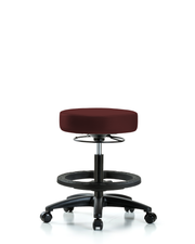 Rutledge Vinyl Stool without Back - Medium Bench Height with Black Foot Ring & Casters in Burgundy Trailblazer Vinyl