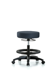 Rutledge Vinyl Stool without Back - Medium Bench Height with Black Foot Ring & Casters in Imperial Blue Trailblazer Vinyl