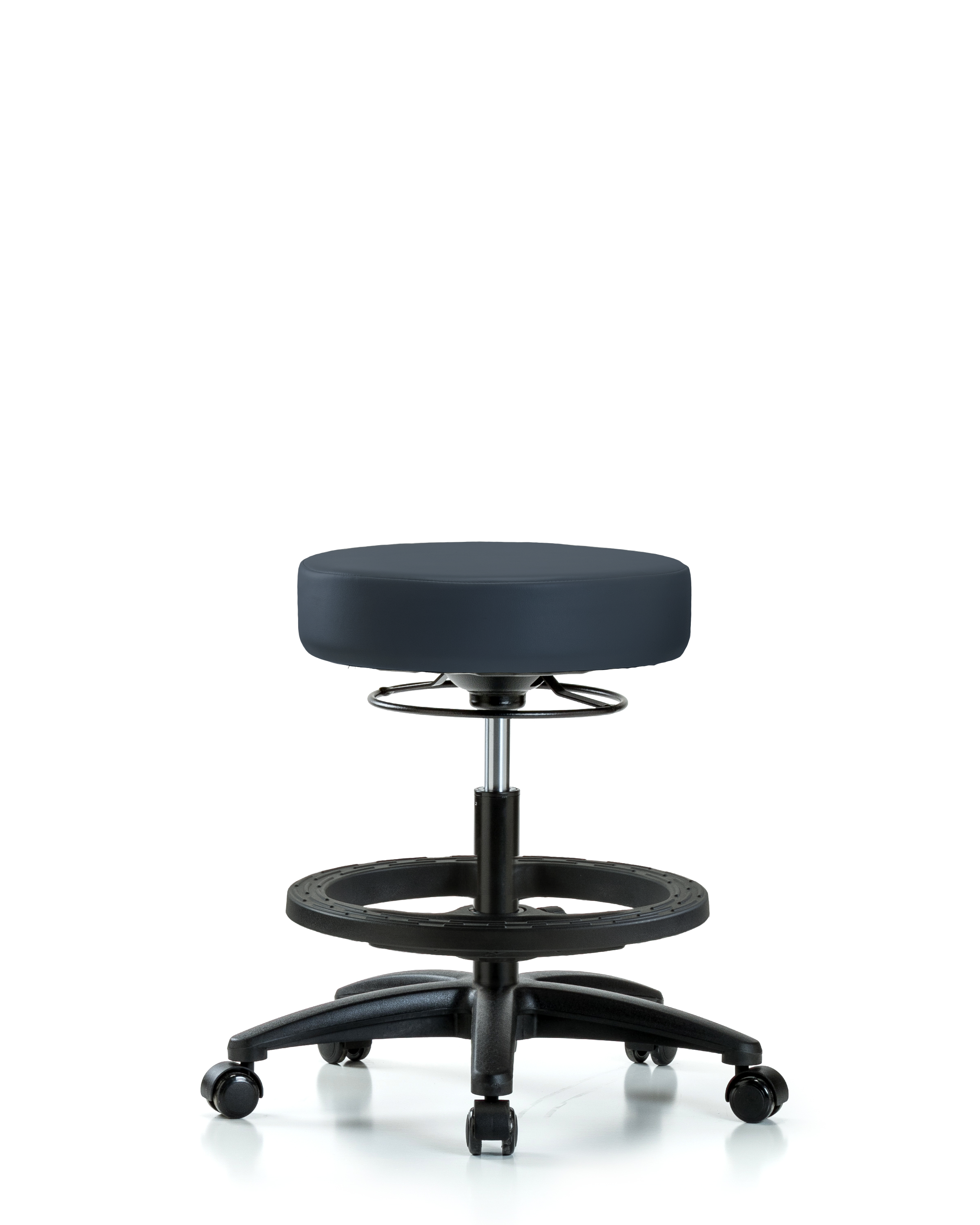 Rutledge Vinyl Stool without Back - Medium Bench Height with Black Foot Ring & Casters in Imperial Blue Trailblazer Vinyl
