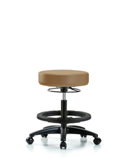 Rutledge Vinyl Stool without Back - Medium Bench Height with Black Foot Ring & Casters in Taupe Trailblazer Vinyl