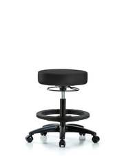 Rutledge Vinyl Stool without Back - Medium Bench Height with Black Foot Ring & Casters in Charcoal Trailblazer Vinyl