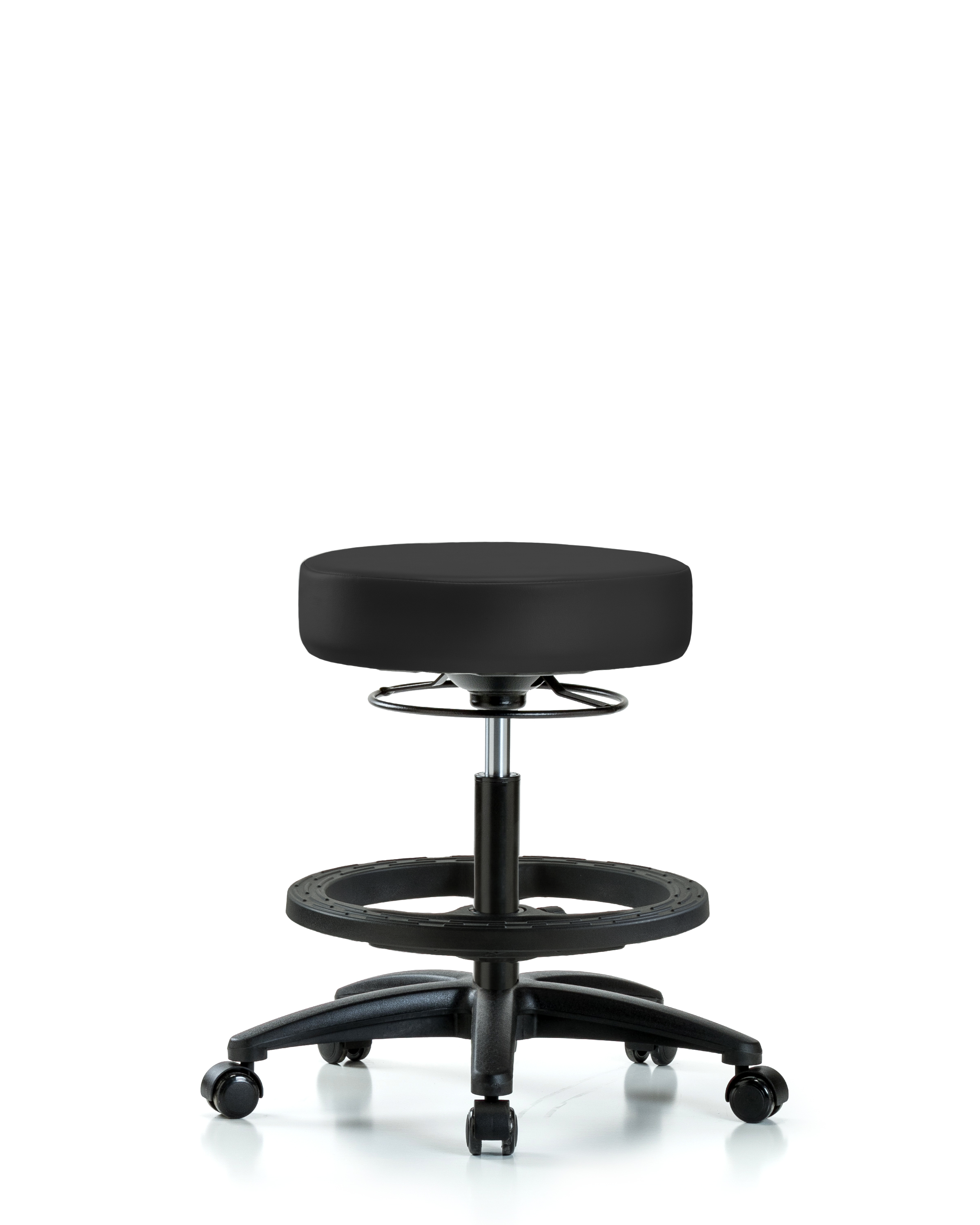 Rutledge Vinyl Stool without Back - Medium Bench Height with Black Foot Ring & Casters in Charcoal Trailblazer Vinyl