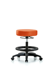 Rutledge Vinyl Stool without Back - Medium Bench Height with Black Foot Ring & Casters in Orange Kist Trailblazer Vinyl