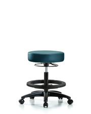 Rutledge Vinyl Stool without Back - Medium Bench Height with Black Foot Ring & Casters in Marine Blue Supernova Vinyl