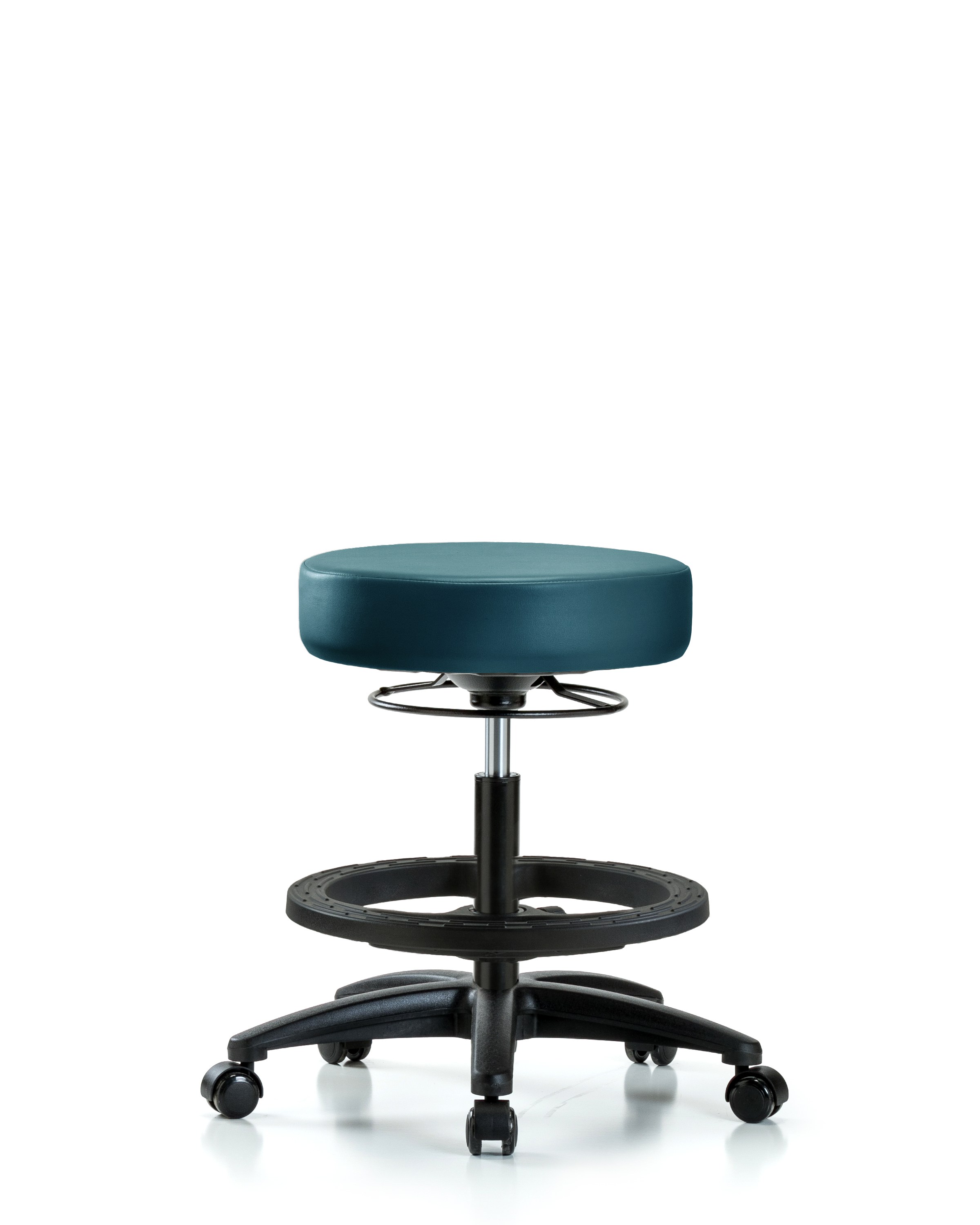 Rutledge Vinyl Stool without Back - Medium Bench Height with Black Foot Ring & Casters in Marine Blue Supernova Vinyl