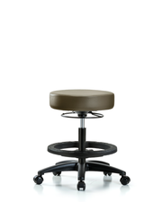 Rutledge Vinyl Stool without Back - Medium Bench Height with Black Foot Ring & Casters in Taupe Supernova Vinyl