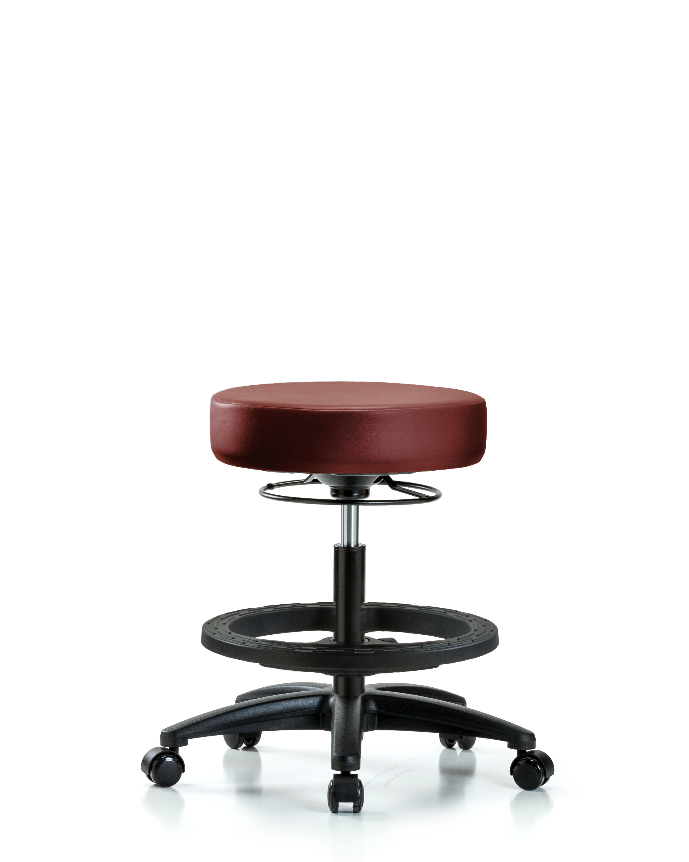 Rutledge Vinyl Stool without Back - Medium Bench Height with Black Foot Ring & Casters in Borscht Supernova Vinyl