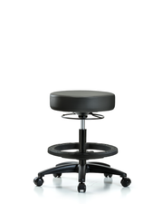 Rutledge Vinyl Stool without Back - Medium Bench Height with Black Foot Ring & Casters in Carbon Supernova Vinyl