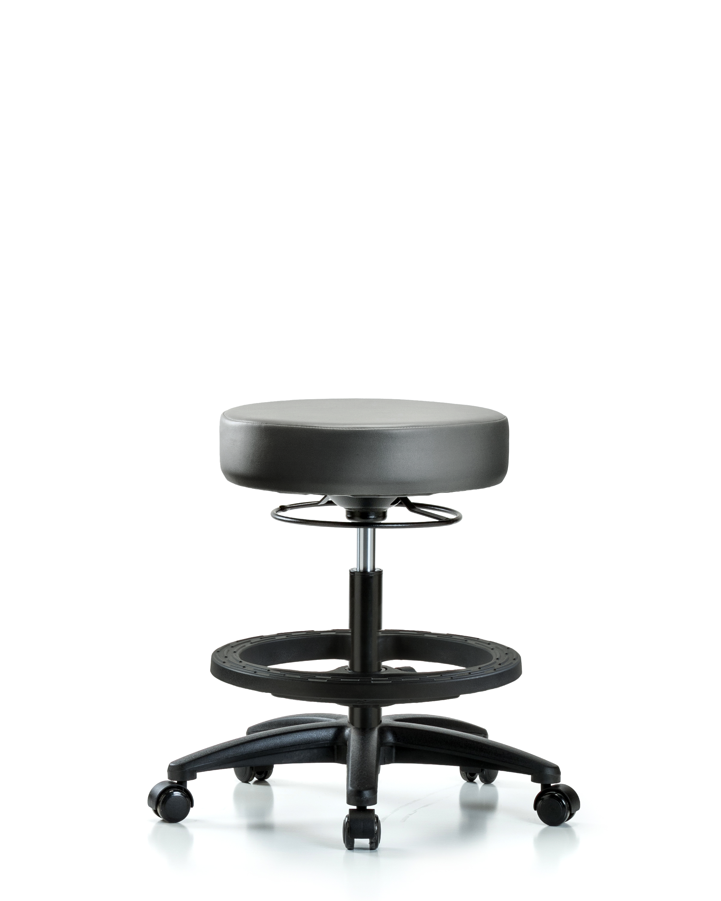 Rutledge Vinyl Stool without Back - Medium Bench Height with Black Foot Ring & Casters in Sterling Supernova Vinyl