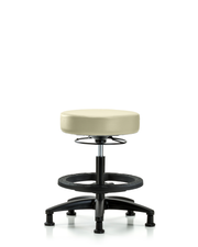Rutledge Vinyl Stool without Back - Medium Bench Height with Black Foot Ring & Stationary Glides in Adobe White Trailblazer Vinyl