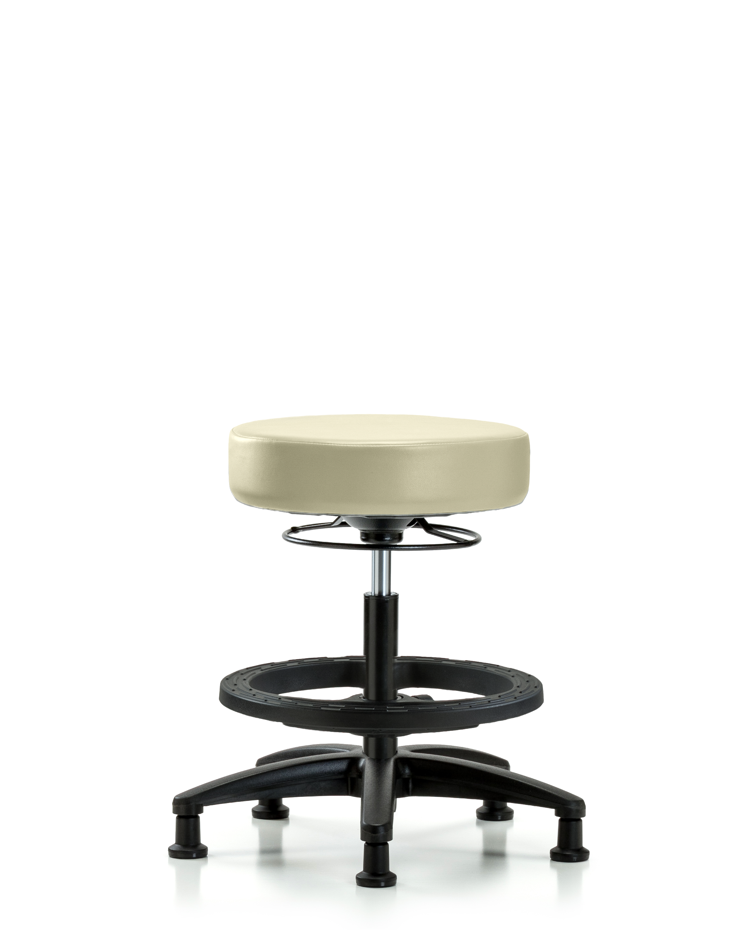 Rutledge Vinyl Stool without Back - Medium Bench Height with Black Foot Ring & Stationary Glides in Adobe White Trailblazer Vinyl