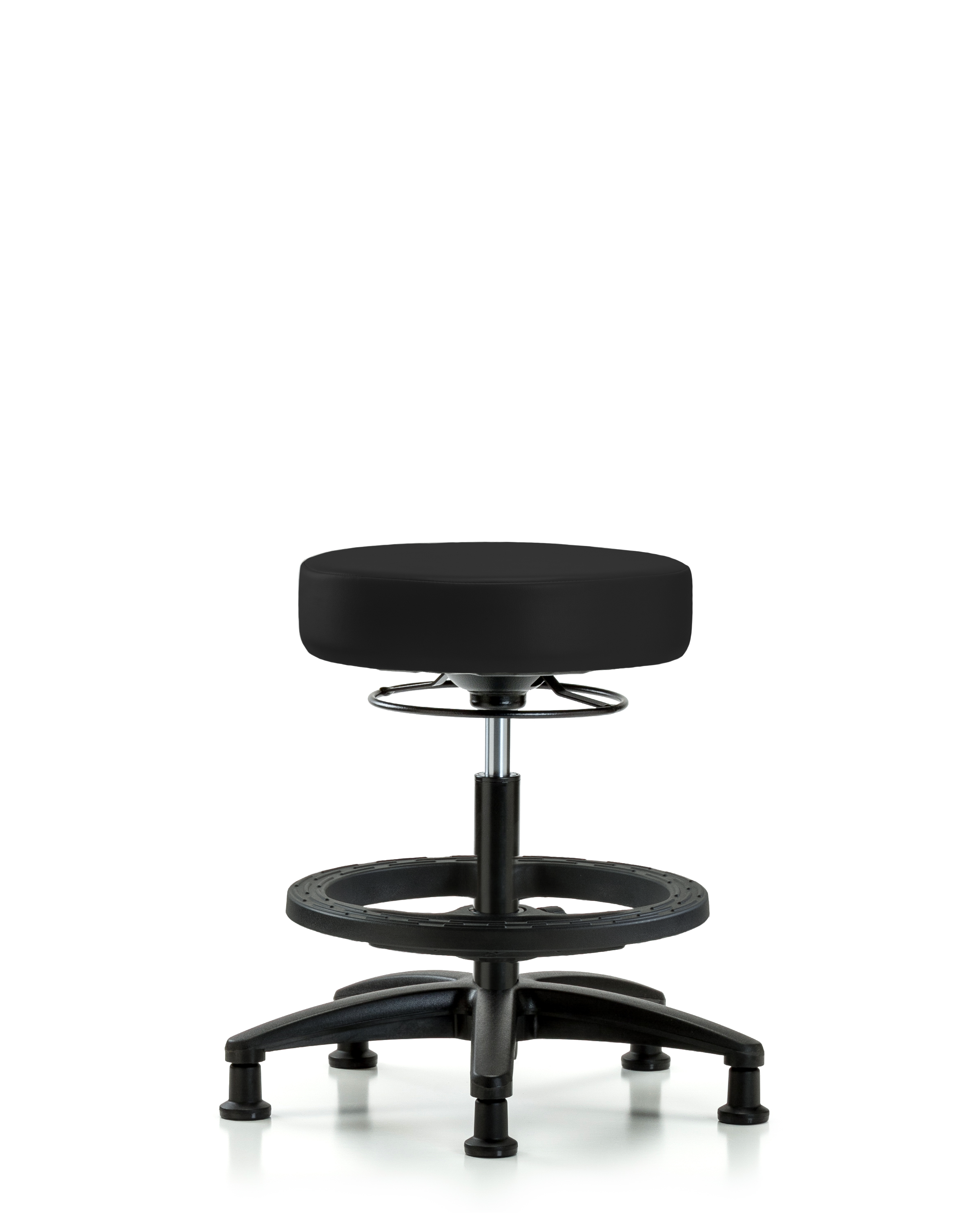 Rutledge Vinyl Stool without Back - Medium Bench Height with Black Foot Ring & Stationary Glides in Black Trailblazer Vinyl