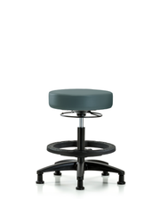 Rutledge Vinyl Stool without Back - Medium Bench Height with Black Foot Ring & Stationary Glides in Colonial Blue Trailblazer Vinyl