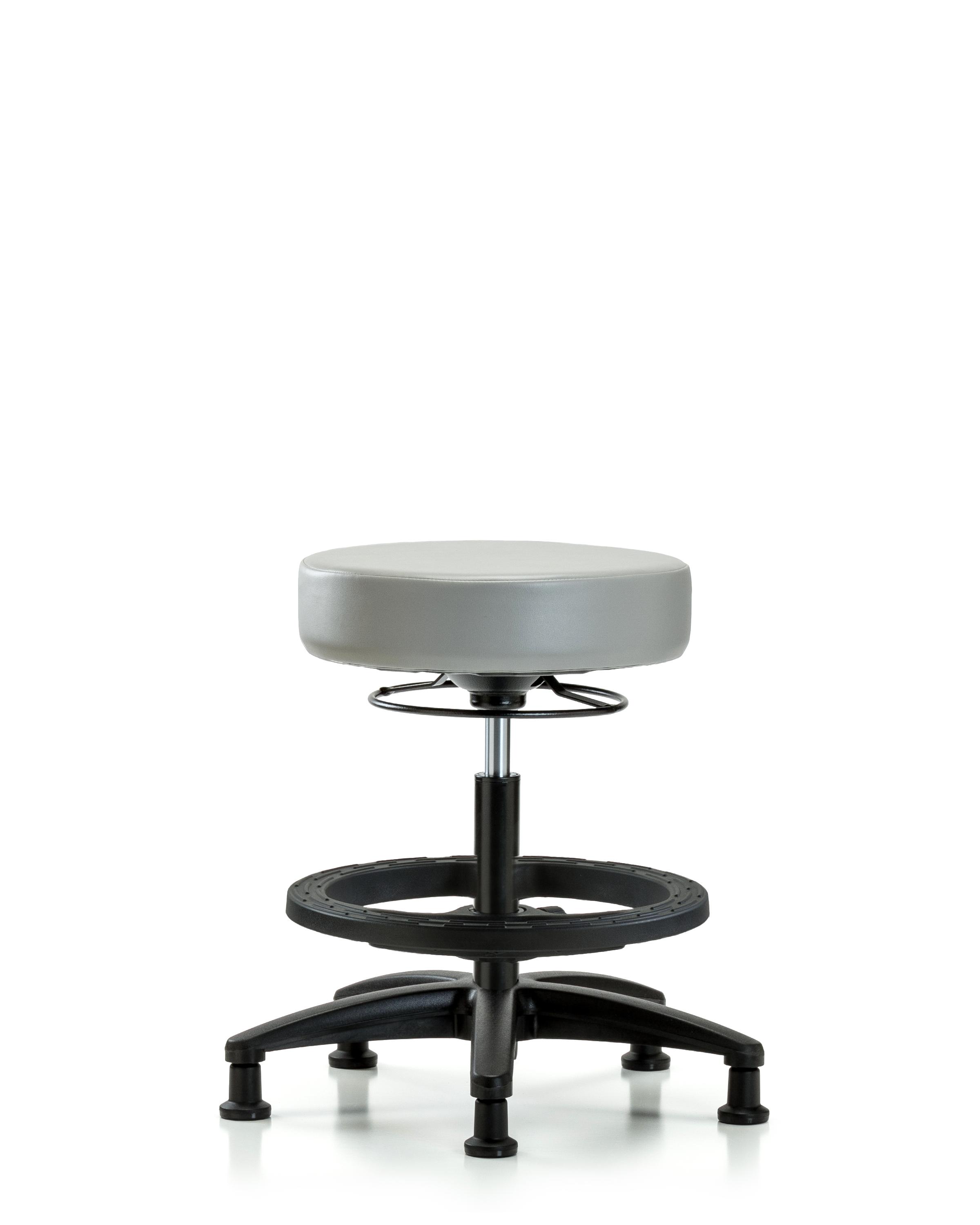 Rutledge Vinyl Stool without Back - Medium Bench Height with Black Foot Ring & Stationary Glides in Dove Trailblazer Vinyl