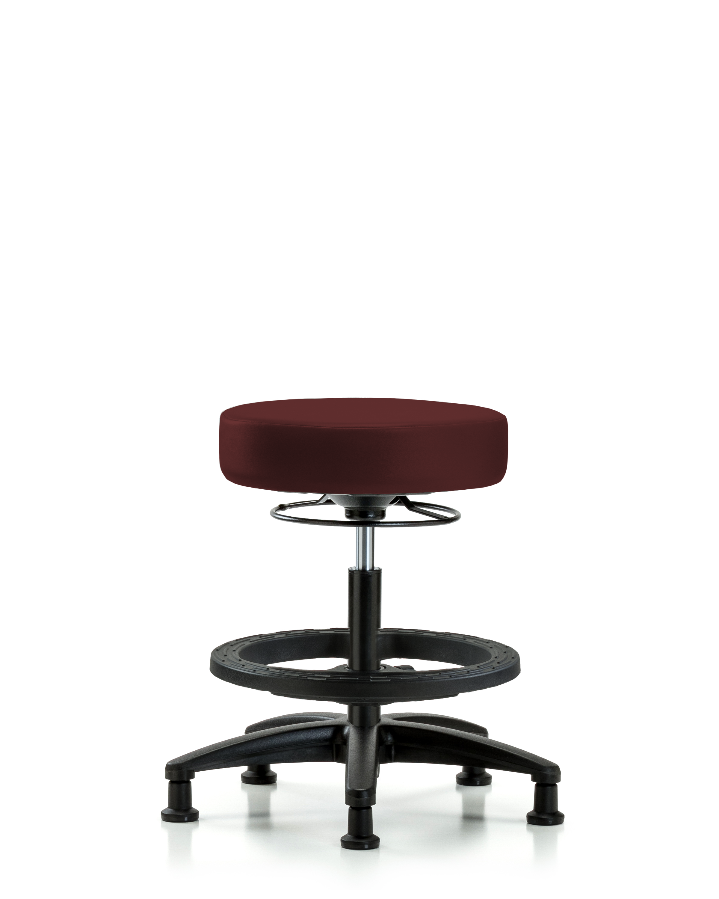 Rutledge Vinyl Stool without Back - Medium Bench Height with Black Foot Ring & Stationary Glides in Burgundy Trailblazer Vinyl