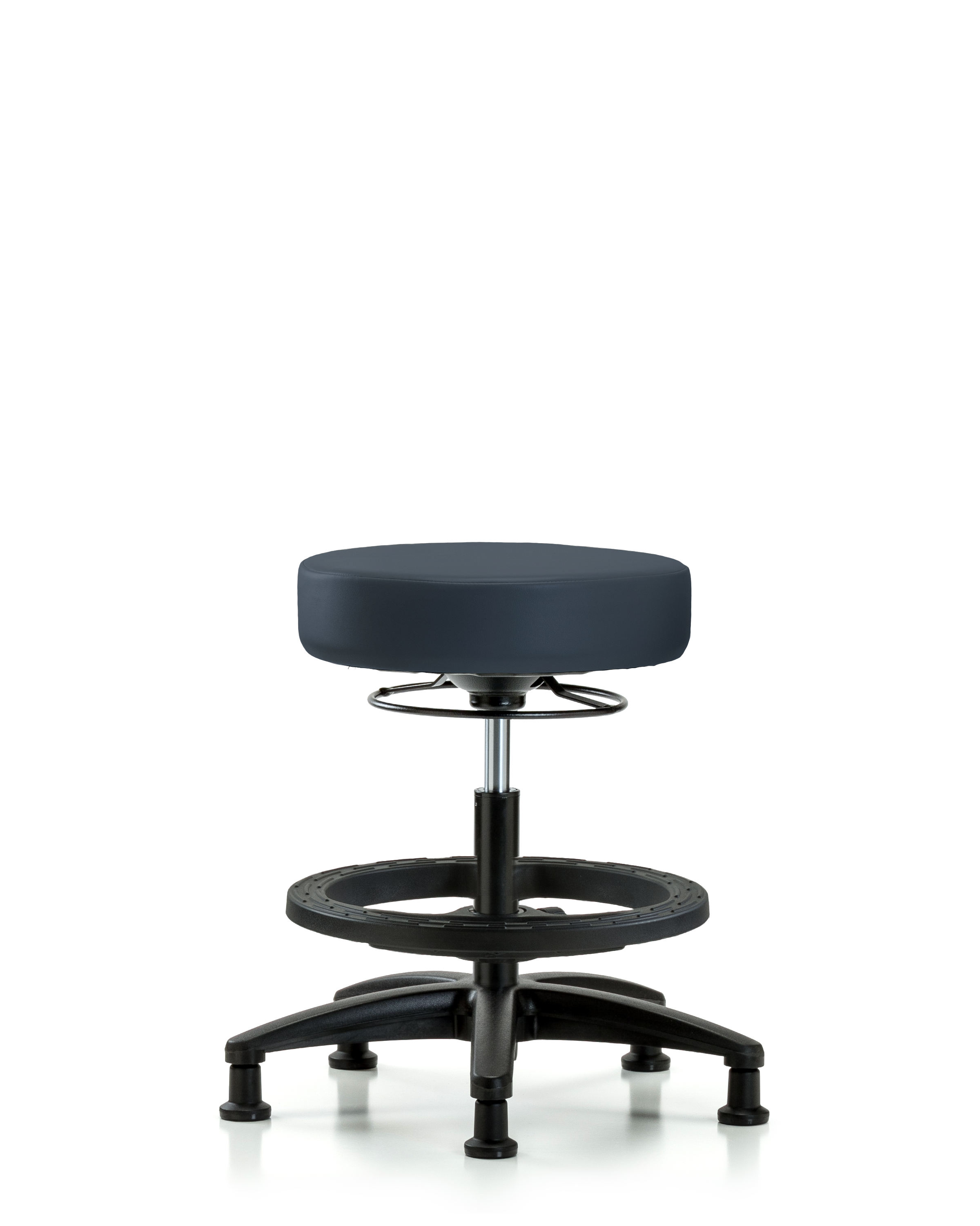 Rutledge Vinyl Stool without Back - Medium Bench Height with Black Foot Ring & Stationary Glides in Imperial Blue Trailblazer Vinyl