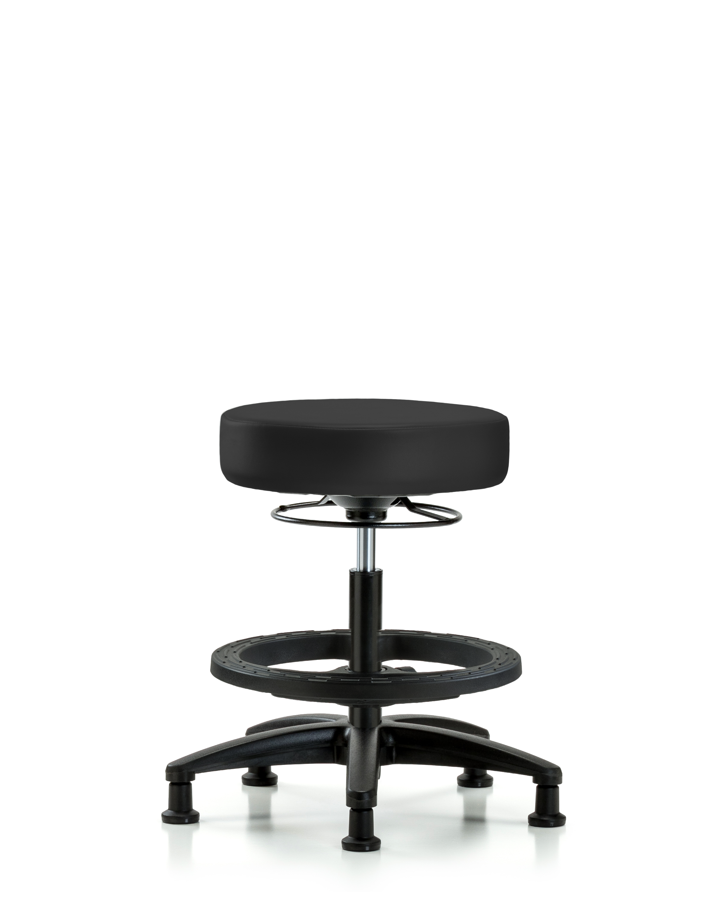 Rutledge Vinyl Stool without Back - Medium Bench Height with Black Foot Ring & Stationary Glides in Charcoal Trailblazer Vinyl