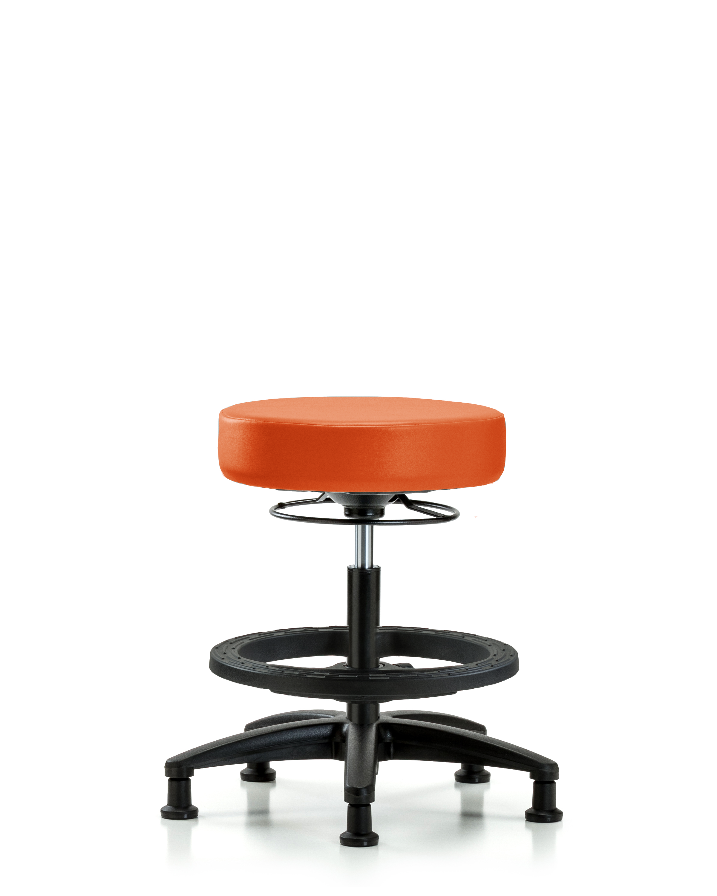 Rutledge Vinyl Stool without Back - Medium Bench Height with Black Foot Ring & Stationary Glides in Orange Kist Trailblazer Vinyl
