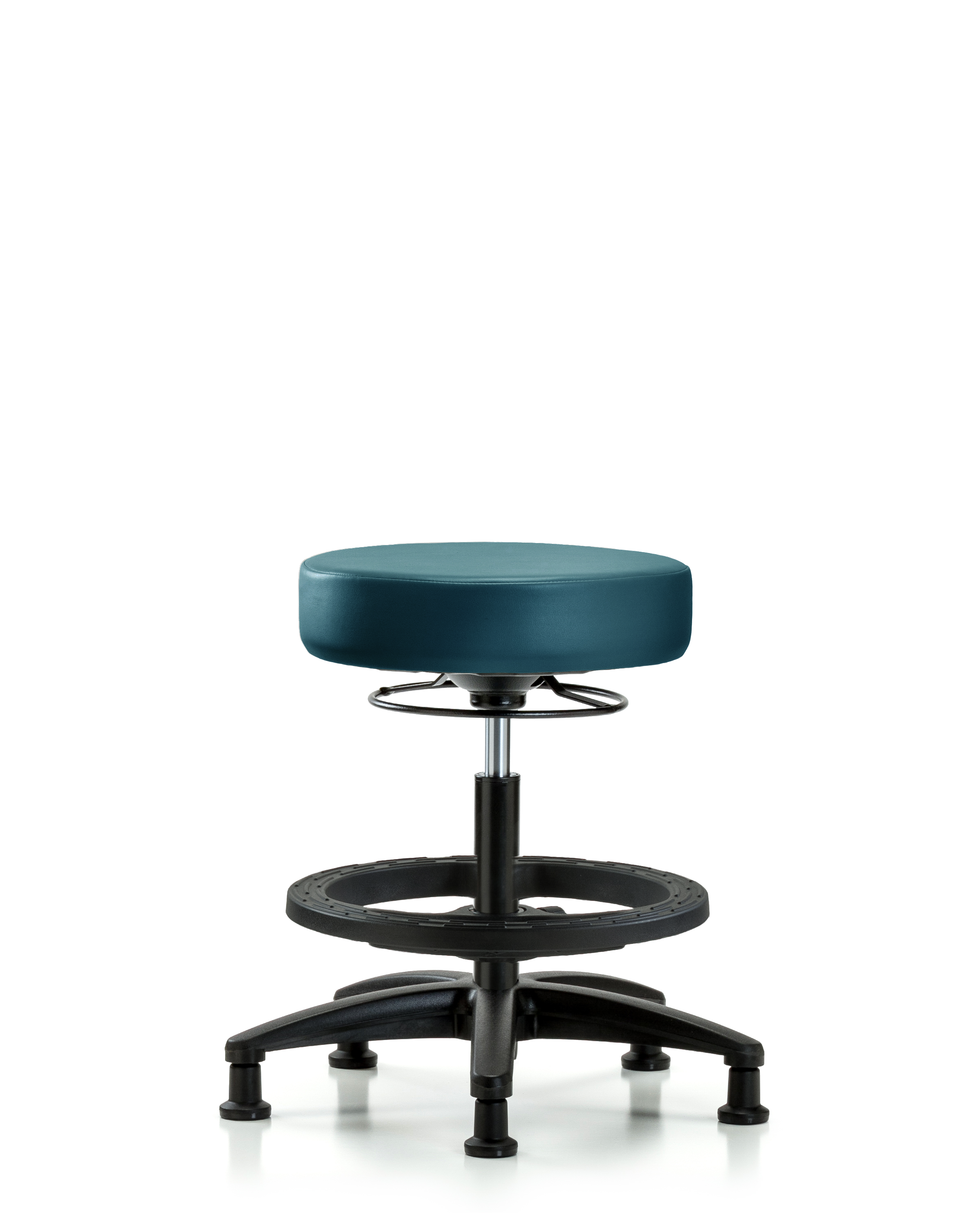Rutledge Vinyl Stool without Back - Medium Bench Height with Black Foot Ring & Stationary Glides in Marine Blue Supernova Vinyl