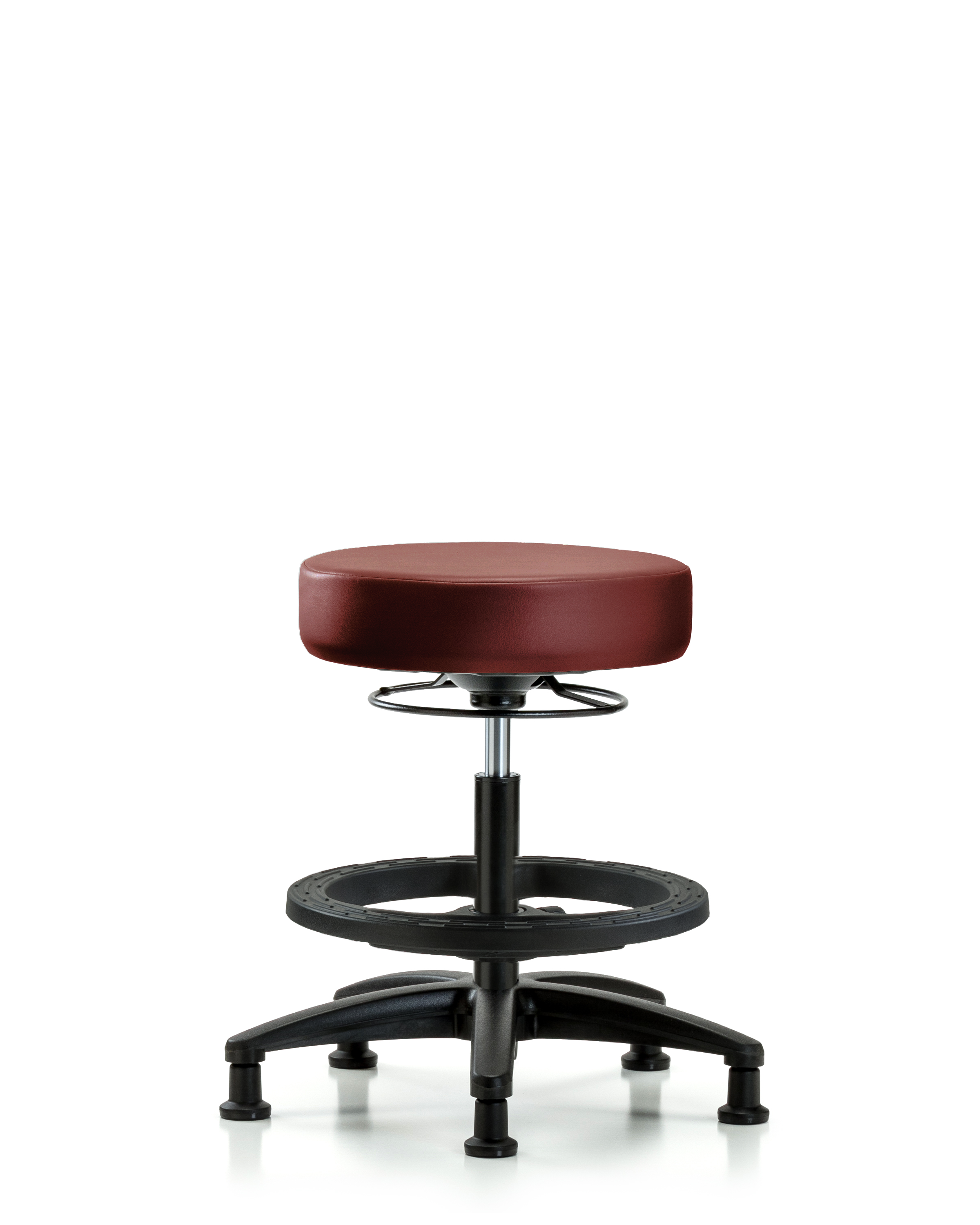 Rutledge Vinyl Stool without Back - Medium Bench Height with Black Foot Ring & Stationary Glides in Borscht Supernova Vinyl
