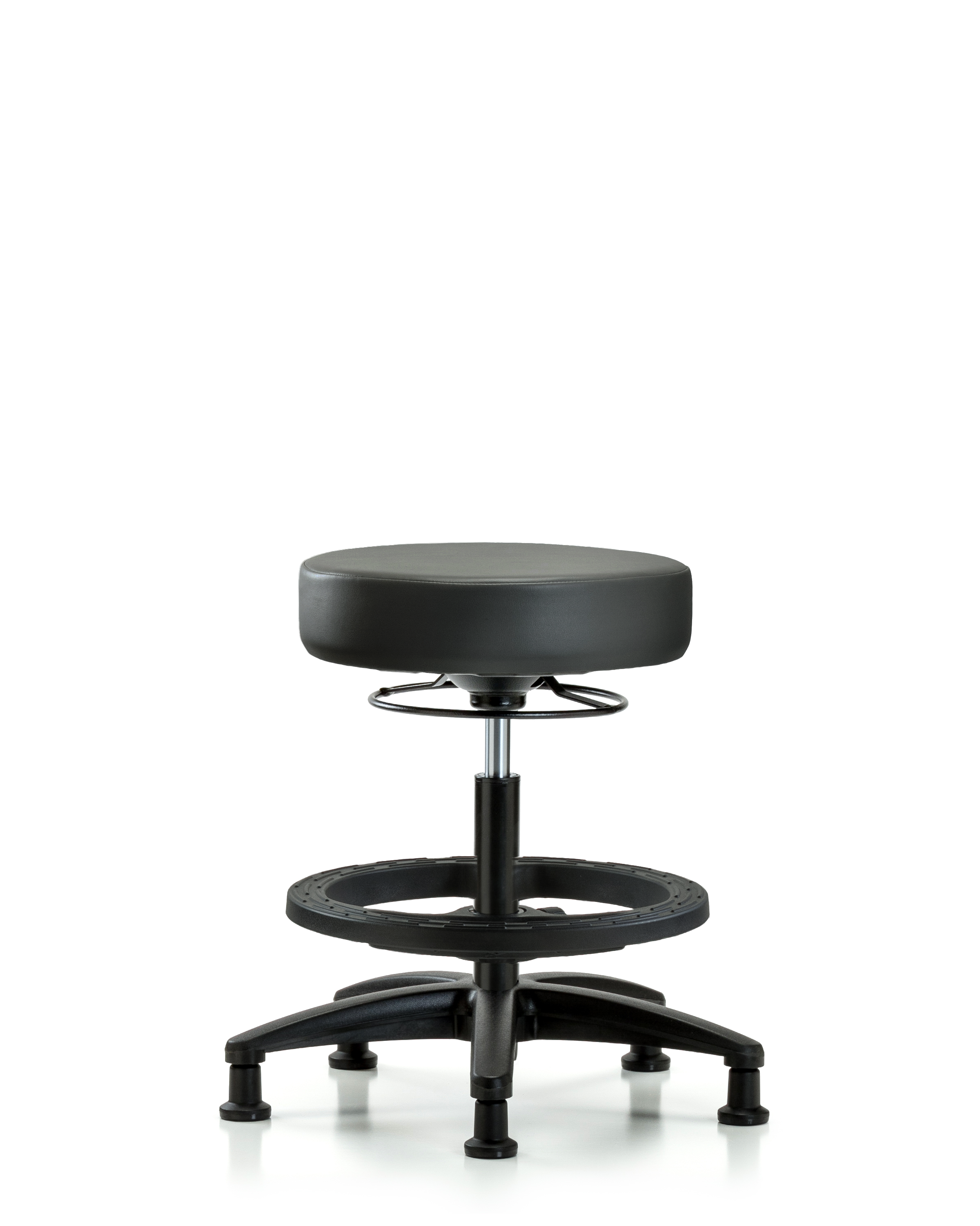 Rutledge Vinyl Stool without Back - Medium Bench Height with Black Foot Ring & Stationary Glides in Carbon Supernova Vinyl