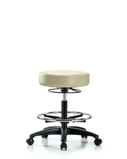 Rutledge Vinyl Stool without Back - Medium Bench Height with Chrome Foot Ring & Casters in Adobe White Trailblazer Vinyl