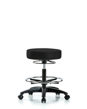 Rutledge Vinyl Stool without Back - Medium Bench Height with Chrome Foot Ring & Casters in Black Trailblazer Vinyl