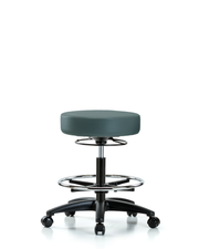 Rutledge Vinyl Stool without Back - Medium Bench Height with Chrome Foot Ring & Casters in Colonial Blue Trailblazer Vinyl