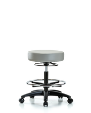 Rutledge Vinyl Stool without Back - Medium Bench Height with Chrome Foot Ring & Casters in Dove Trailblazer Vinyl