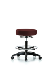 Rutledge Vinyl Stool without Back - Medium Bench Height with Chrome Foot Ring & Casters in Burgundy Trailblazer Vinyl